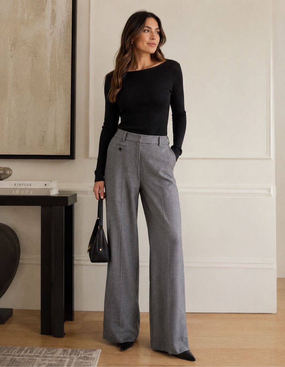 Sandro $395 Houndstooth Straight Leg Pants Full Length Black White 16 NWT